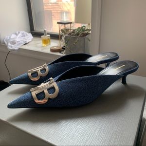 Balenciaga BB Knife Mules in Vintage Blue Japanese Denim